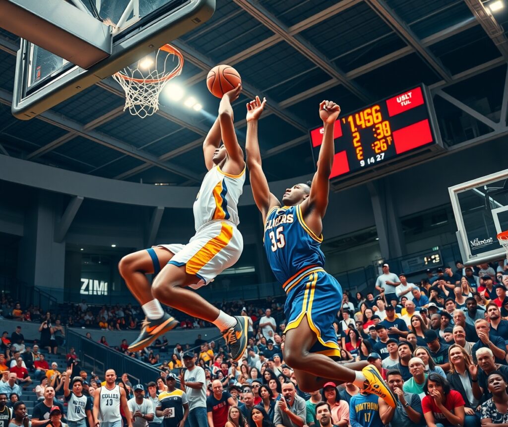 Dynamic Basketball Game Under Bright Lights – free AI stock image