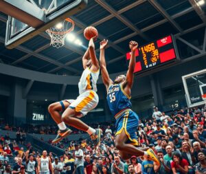 Dynamic Basketball Game Under Bright Lights – free AI stock image