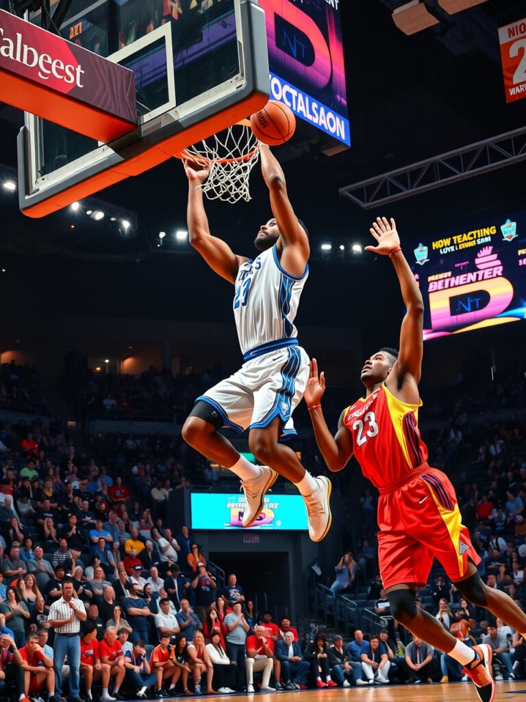 Dynamic Basketball Game Under Bright Lights – free AI stock image