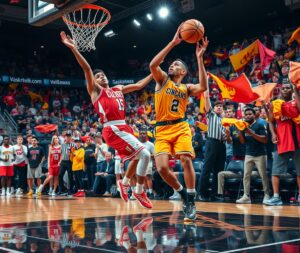 Dynamic Basketball Game Under Bright Lights – free AI stock image