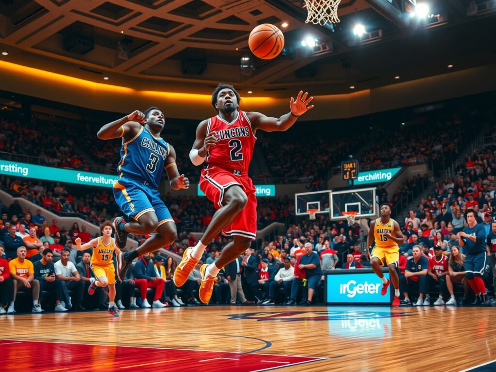 Dynamic Basketball Game Under Bright Lights – free AI stock image
