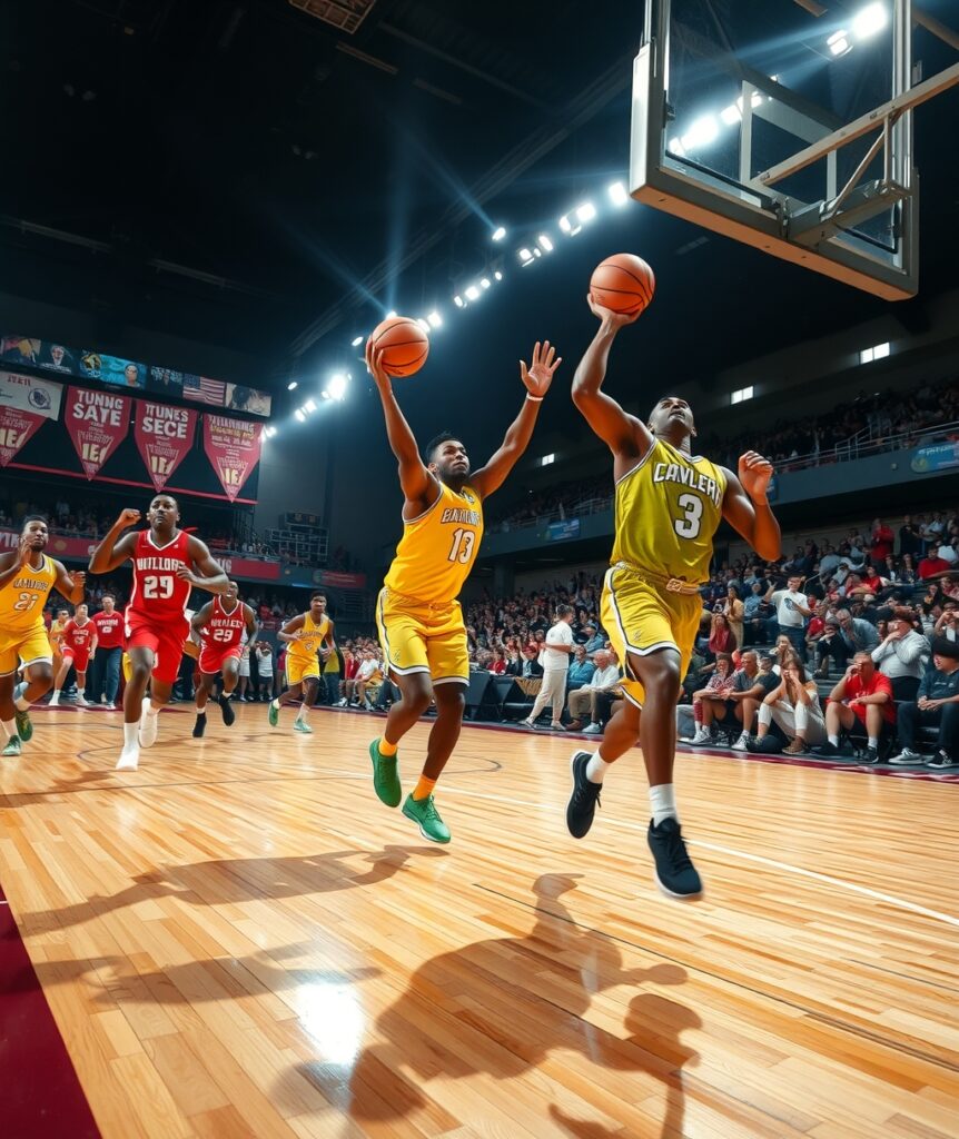 Dynamic Basketball Game Under Floodlights – free AI stock image