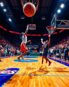 Dynamic Basketball Game Under Night Lights – free AI stock image