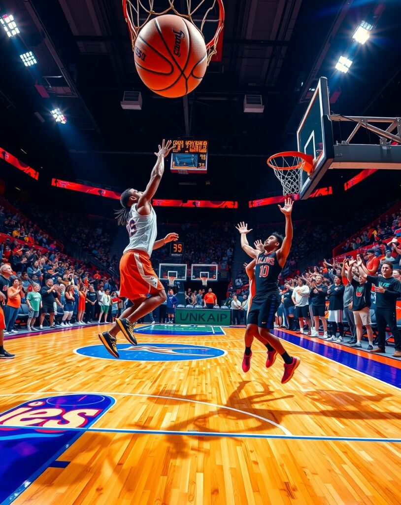 Dynamic Basketball Game Under Night Lights – free AI stock image