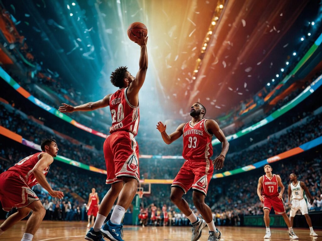 Dynamic Basketball Match Under Bright Lights – free AI stock image