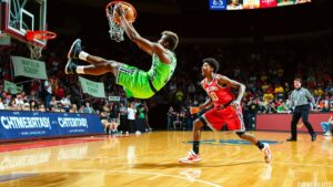 Dynamic Basketball Players in Action on the Court Image – free AI stock image