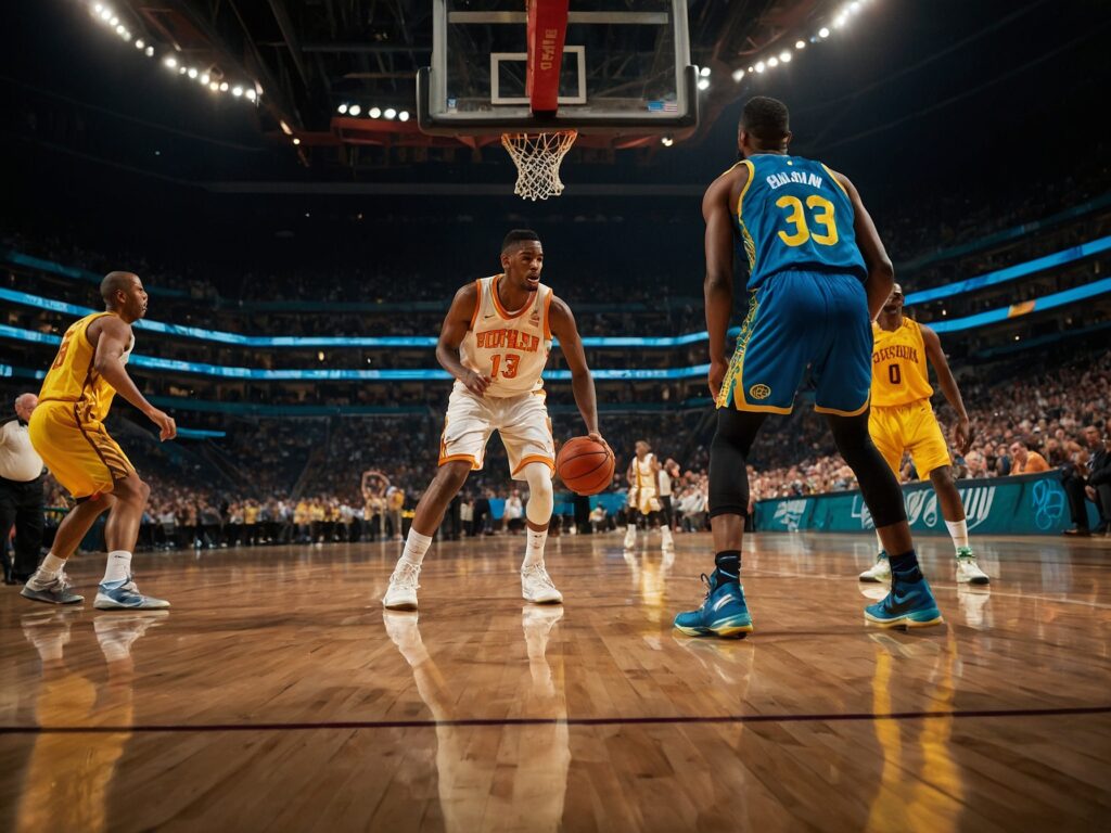 Dynamic Basketball Scene with Enthusiastic Players – free AI stock image