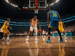 Dynamic Basketball Scene with Enthusiastic Players – free AI stock image
