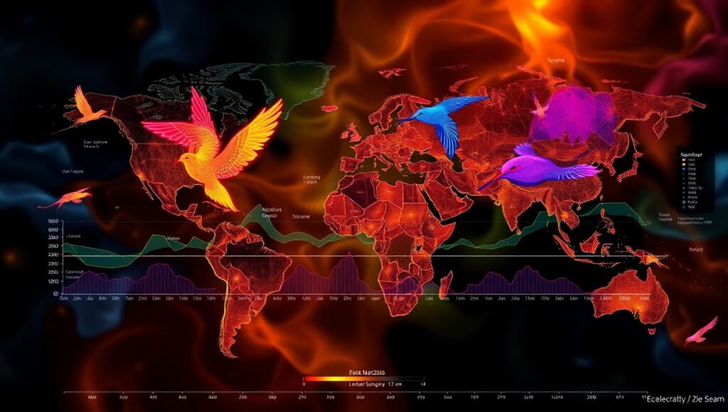 Dynamic Bird Migration Visualization – free AI stock image