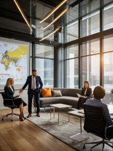 Dynamic Business Meeting in a Modern Office – free AI stock image