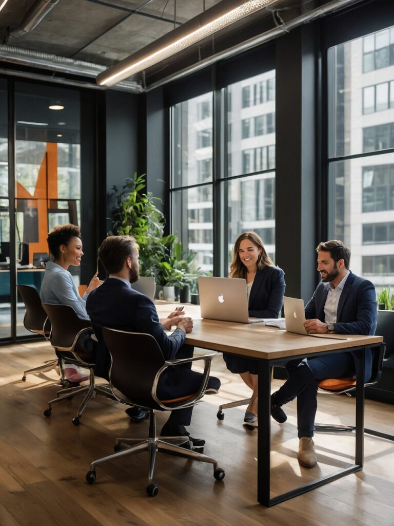 Dynamic Business Meeting in a Modern Office – free AI stock image