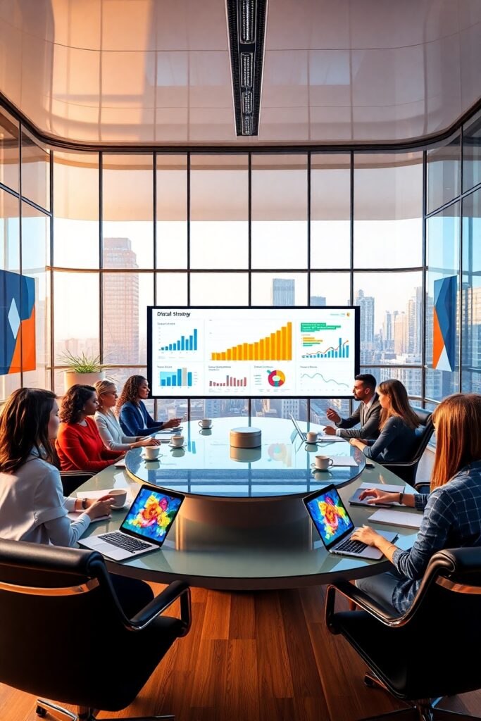 Dynamic Business Meeting in a Modern Office – free AI stock image