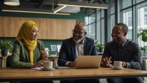 Dynamic Business Team Collaborating in Office – free AI stock image