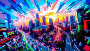 Dynamic City in Cubist Form – free AI stock image