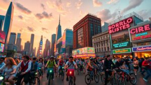 Dynamic City Life at Dusk – free AI stock image