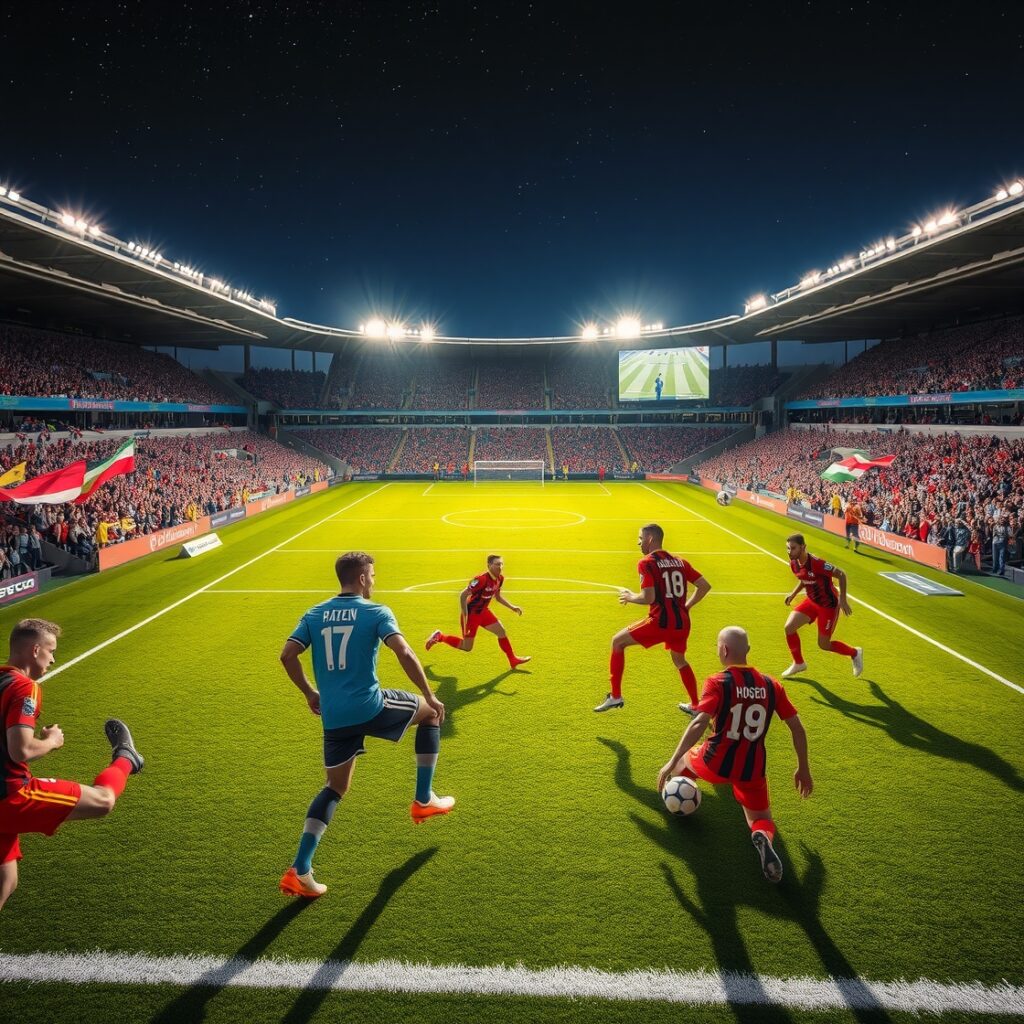 Dynamic Football Game Under Bright Lights – free AI stock image
