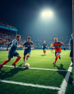 Dynamic Football Game Under Bright Stadium Lights – free AI stock image