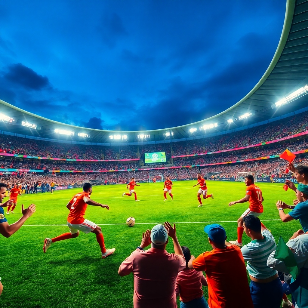Dynamic Football Match Under Bright Stadium Lights – free AI stock image