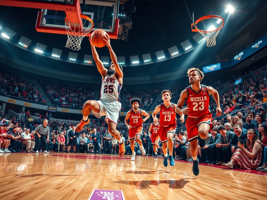 Dynamic Scene of Basketball Players in Action – free AI stock image