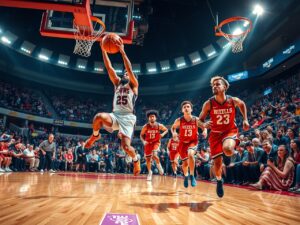 Dynamic Scene of Basketball Players in Action – free AI stock image