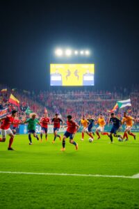 A Dynamic Soccer Game Under Bright Lights – free AI stock image