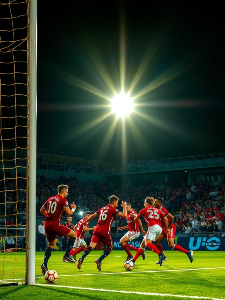 Dynamic Soccer Game Under Bright Stadium Lights – free AI stock image