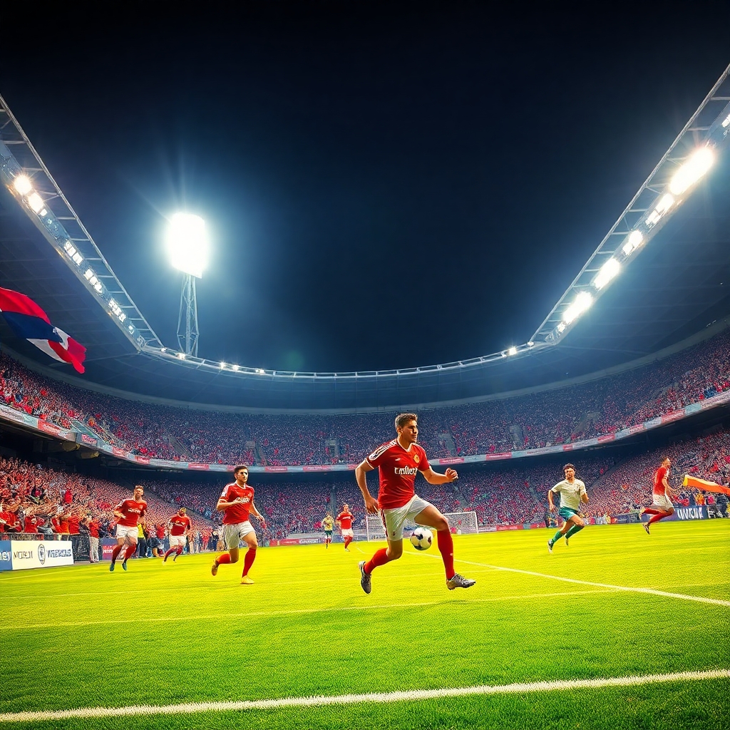Dynamic Soccer Game Under Bright Stadium Lights – free AI stock image