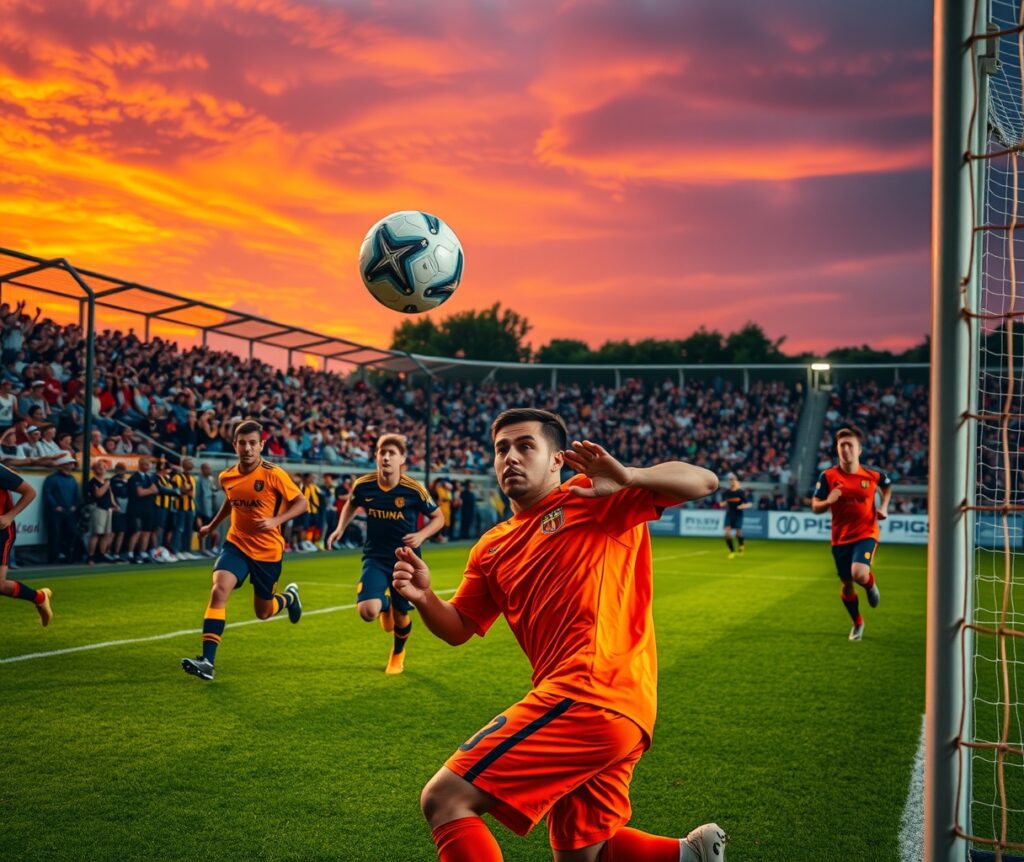 Dynamic Soccer Match at Dusk – free AI stock image