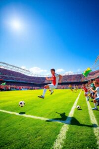 Dynamic Soccer Match in a Vibrant Stadium – free AI stock image