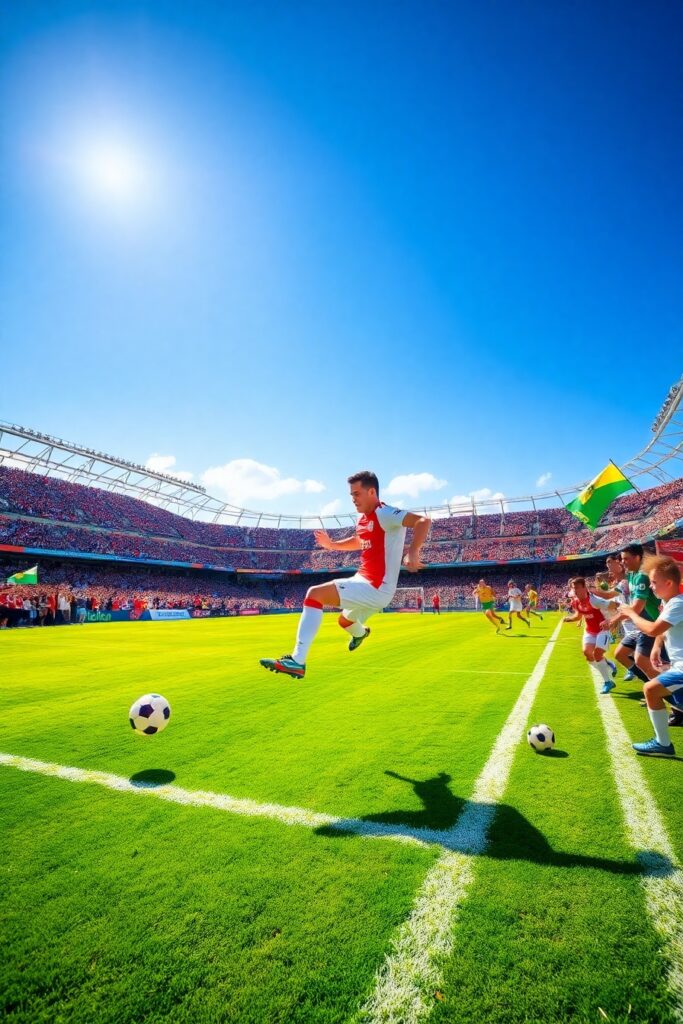 Dynamic Soccer Match in a Vibrant Stadium – free AI stock image