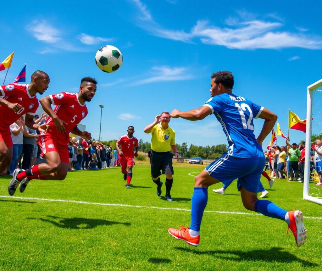 Dynamic Soccer Match Under a Clear Sky – free AI stock image