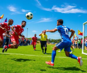 Dynamic Soccer Match Under a Clear Sky – free AI stock image