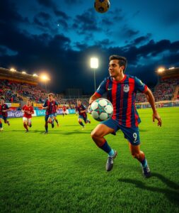 Dynamic Soccer Match Under Bright Lights – free AI stock image