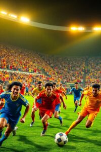 Dynamic Soccer Match Under Bright Lights – free AI stock image