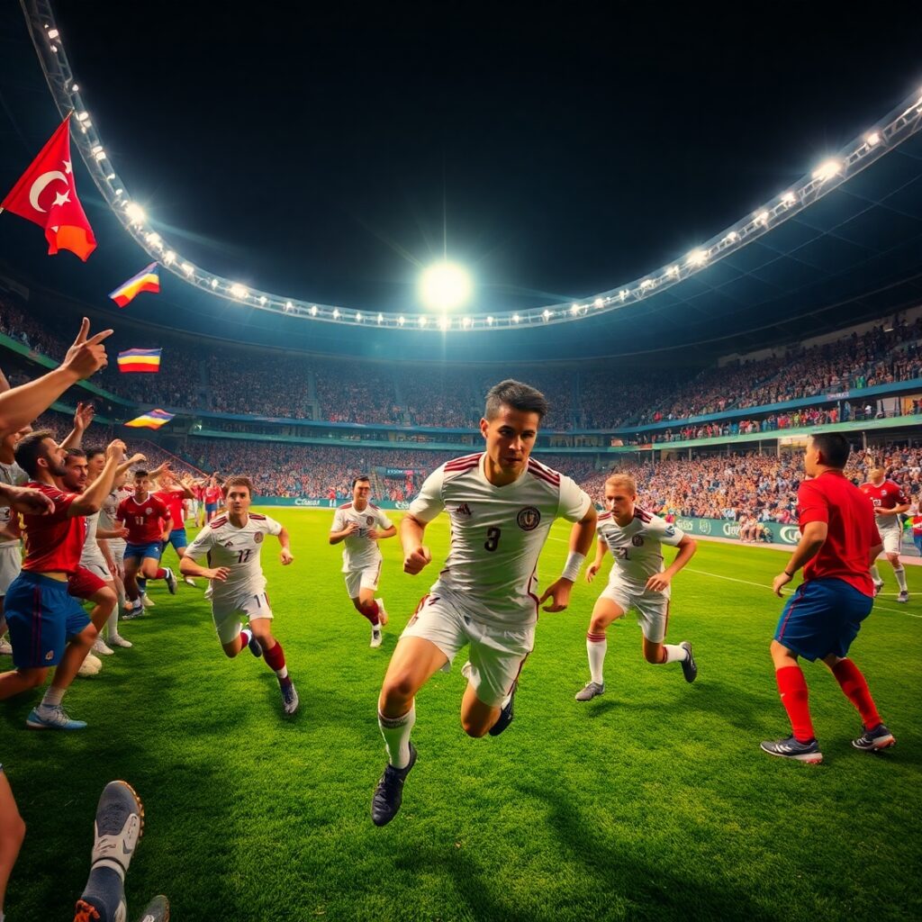 Dynamic Soccer Match Under Bright Lights – free AI stock image