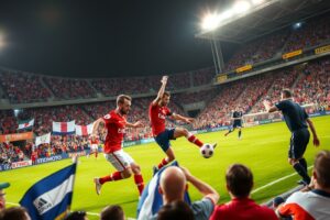 Dynamic Soccer Match Under Bright Lights – free AI stock image