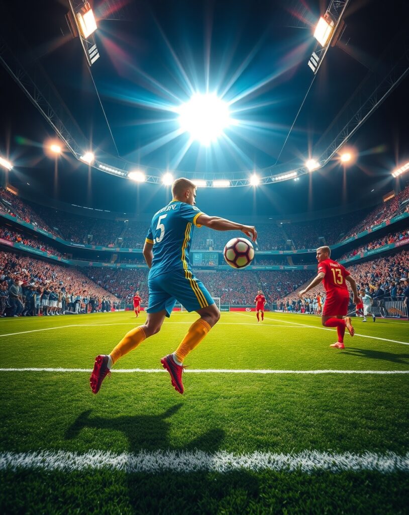 Dynamic Soccer Match Under Bright Lights – free AI stock image