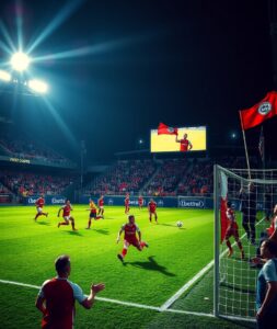 Dynamic Soccer Match Under Bright Lights – free AI stock image