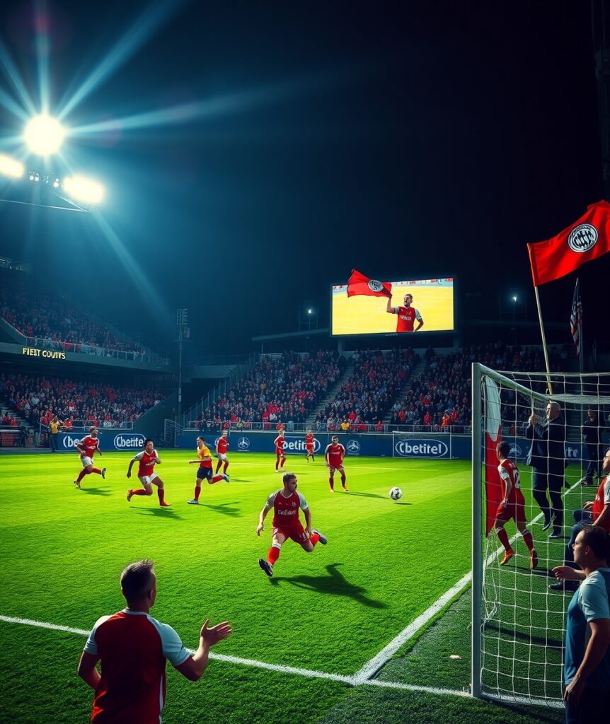 Dynamic Soccer Match Under Bright Lights – free AI stock image