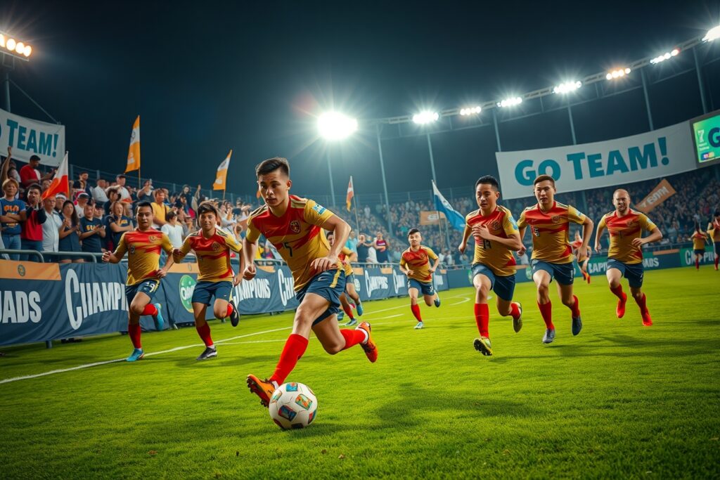 Dynamic Soccer Match Under Bright Lights – free AI stock image