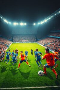Dynamic Soccer Match Under Bright Lights – free AI stock image