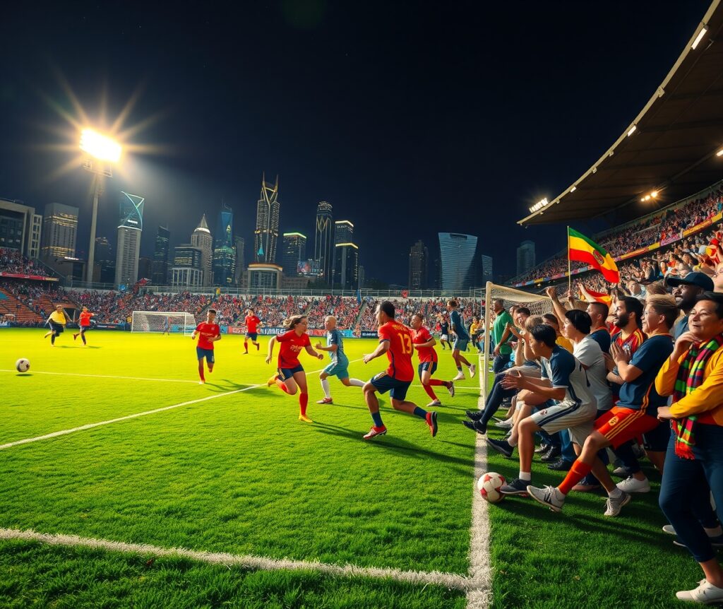 Dynamic Soccer Match Under Bright Lights – free AI stock image