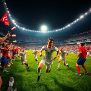 Dynamic Soccer Match Under Bright Lights – free AI stock image
