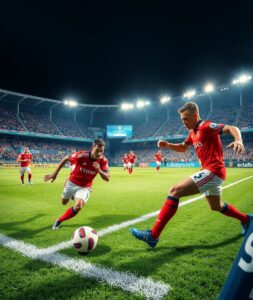 Dynamic Soccer Match Under Bright Lights – free AI stock image