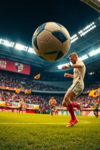 Dynamic Soccer Match Under Bright Lights – free AI stock image