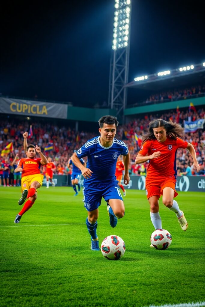 Dynamic Soccer Match Under Bright Lights – free AI stock image