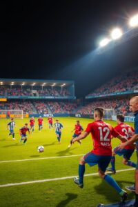 Dynamic Soccer Match Under Bright Lights – free AI stock image