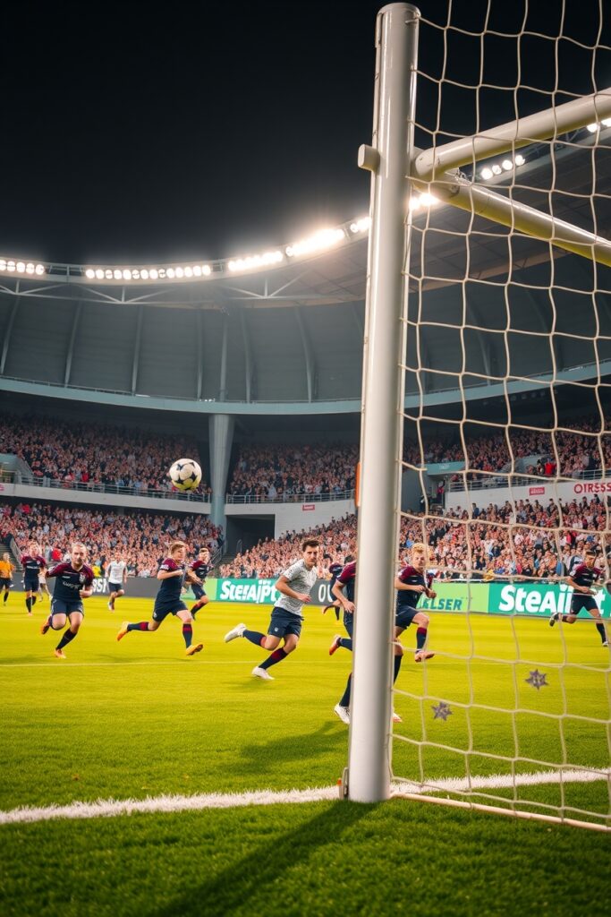 Dynamic Soccer Match Under Bright Stadium Lights – free AI stock image