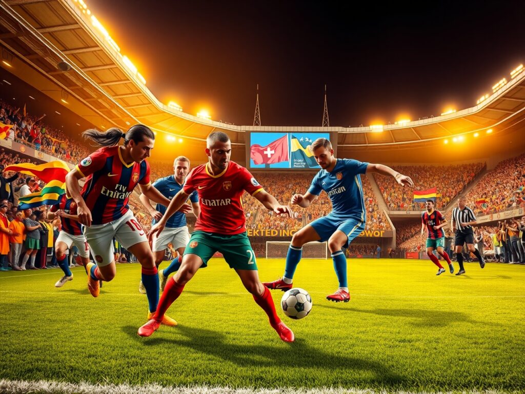 Dynamic Soccer Match Under Bright Stadium Lights – free AI stock image