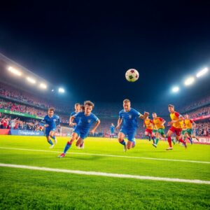 Dynamic Soccer Match Under Bright Stadium Lights – free AI stock image